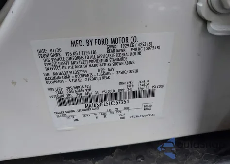 2020 Ford Ecosport S z USA, uszkodzony, nr VIN MAJ6S3FL5LC357254